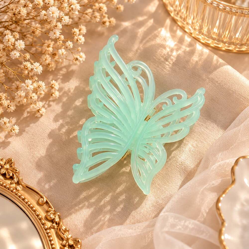 Fairycore Mint Butterfly Claw Clip Whimsical Y2K Statement Hair Accessory